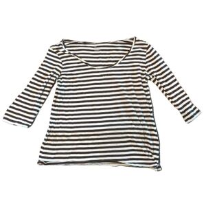 Gap Striped Shirt 3/4 Sleeves Brown White Whimsygoth Y2k 2000s Twee XL Scoop